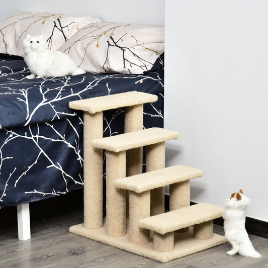 25" 4-Step Multi-Level Carpeted Cat Scratching Post Pet Stairs, Cream White