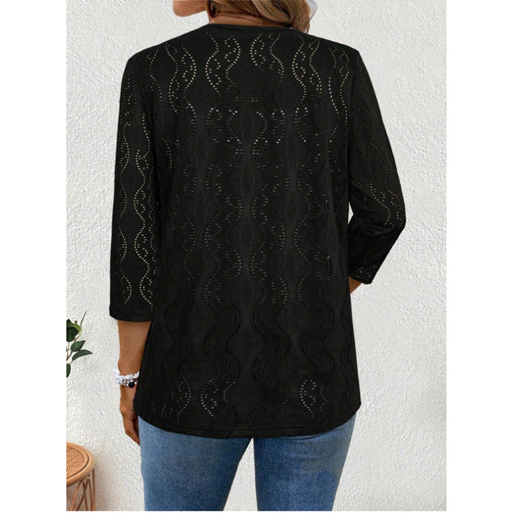 Womens Fashion Lace-spliced Long-sleeve Top