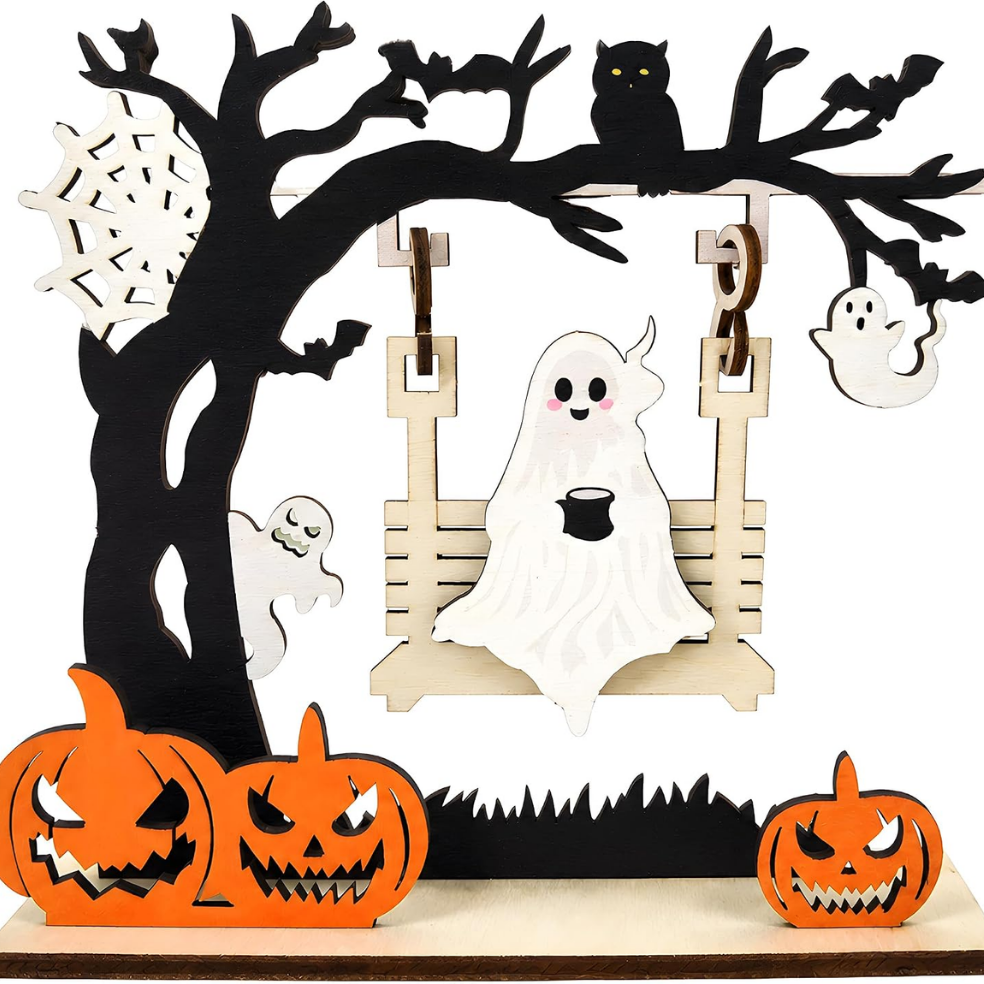 Halloween Ghost Pumpkin Wooden Table Decor Cute Halloween Centerpiece For Home Party Decoration