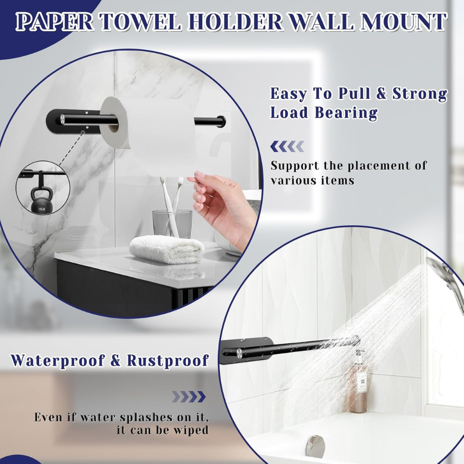 Black Under-Cabinet Paper Towel Holder - Self Adhesive & Drill Mount Stainless Steel Organizer