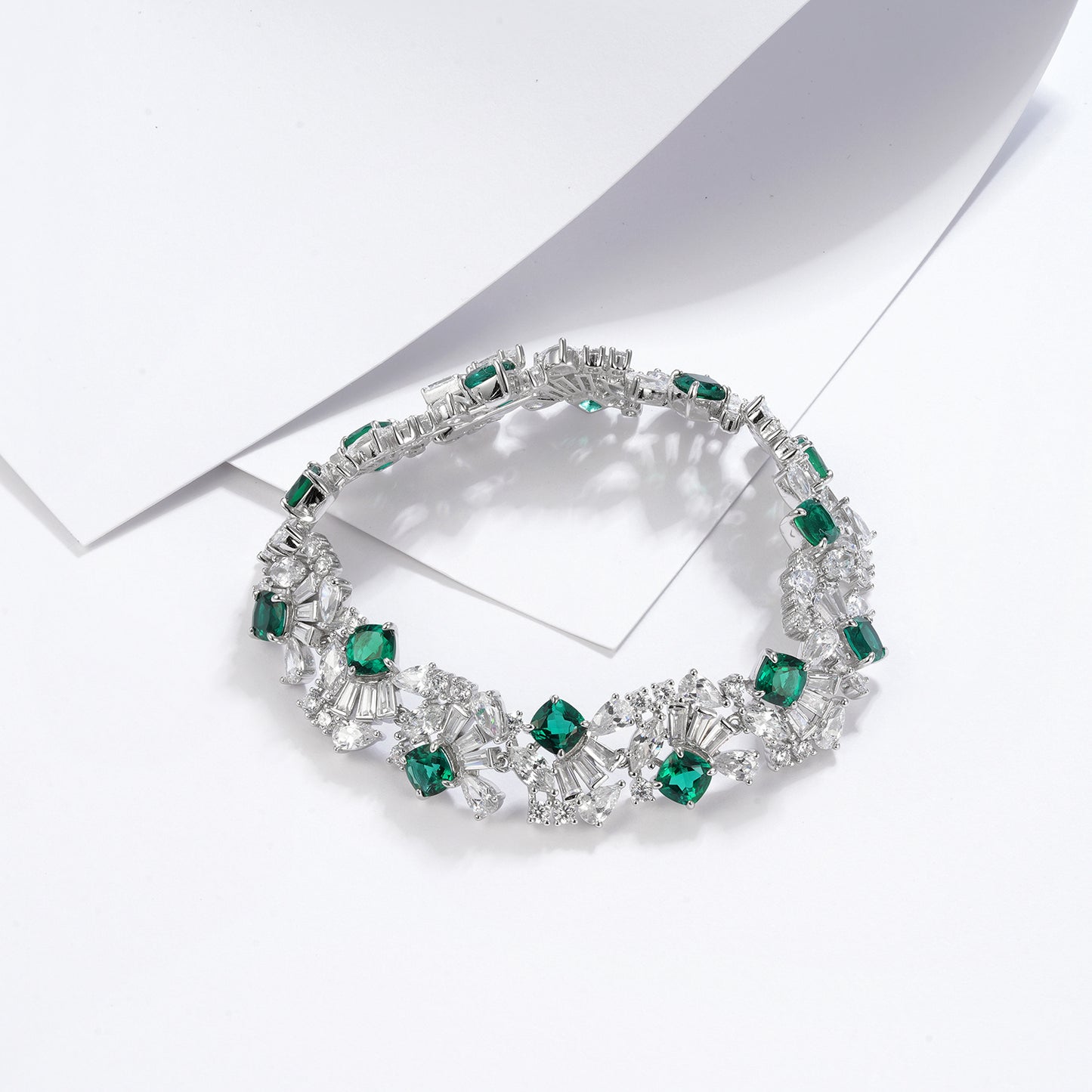 S925 Sterling Silver 5mm Lab-Grown Emerald Ruby Sapphire Tennis Bracelet 16.5cm 14 Stones Platinum Plated Gift Box