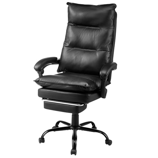 Executive Office Chair, High Back Chair With Footrest And Lumbar Pillow, Ergonomic Desk Chair 135° Recline & Adjustable Height, PU Leather Swivel Rolling Chair For Work, Study, Game, Black