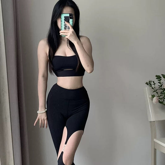 Women's Sports Fitness Clothing Set Halter-Neck Tank Top And High-Elastic Pants
