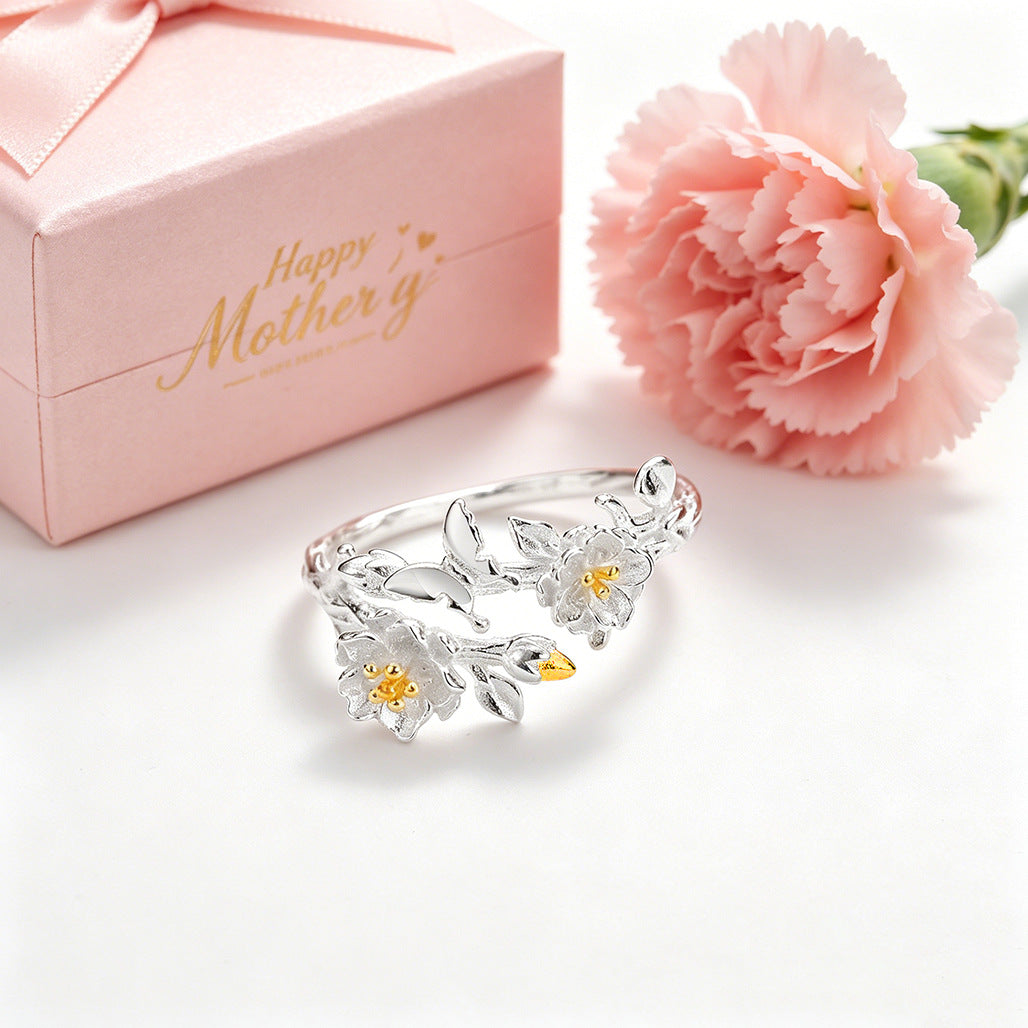 S925 Sterling Silver 12-Month Flower Series Adjustable Ring, Niche Gift For 520 Valentine's Day