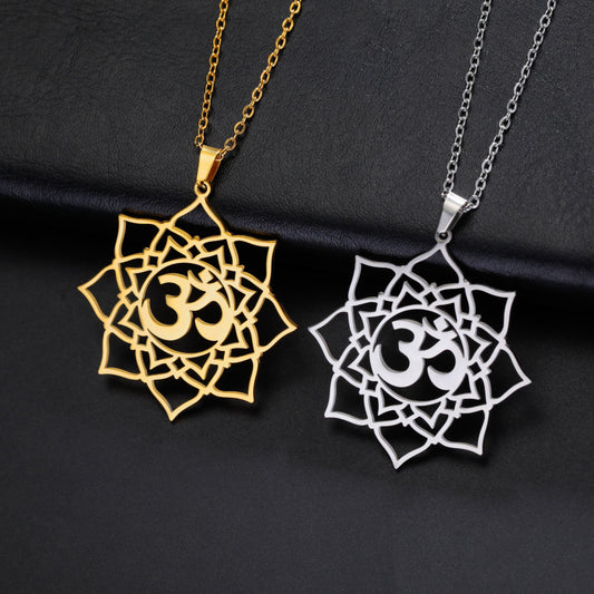 Lotus Yoga Pendant Necklace Titanium Steel Women's