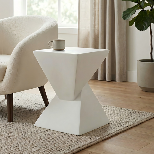 All Weather MGO X Design Side Table - Stylish White Indoor Outdoor Table For Home, Garden, Balcony, 18 Inches Height, 12.5 Inches Square Base