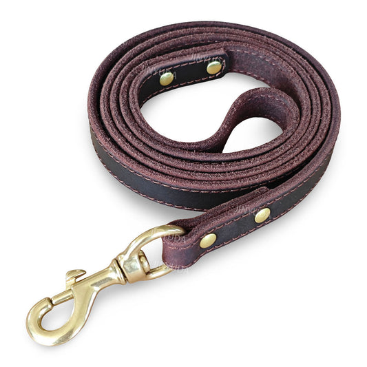 Pet Rope Dog Leash Genuine Full-grain Leather Rope Brass