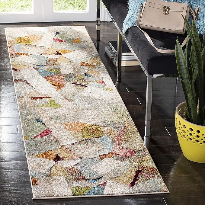 SAFAVIEH Porcello Collection Runner Rug - 2'3" x 6', Grey & Multi, Modern Abstract Design, Non-Shedding & Easy Care, Ideal...