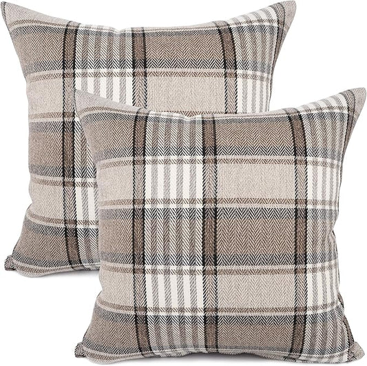 YOUR SMILE Retro Farmhouse Outdoor Buffalo Tartan Chequer Plaid Cotton Linen Decorative Throw Pillow Case Cushion Cover Pi...