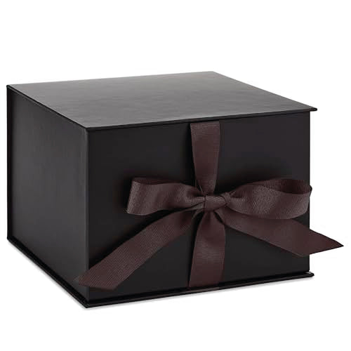 Hallmark Medium Gift Box with Lid and Shredded Paper Fill (Black 7 inch Box) for Weddings, Graduations, Birthdays, Father'...