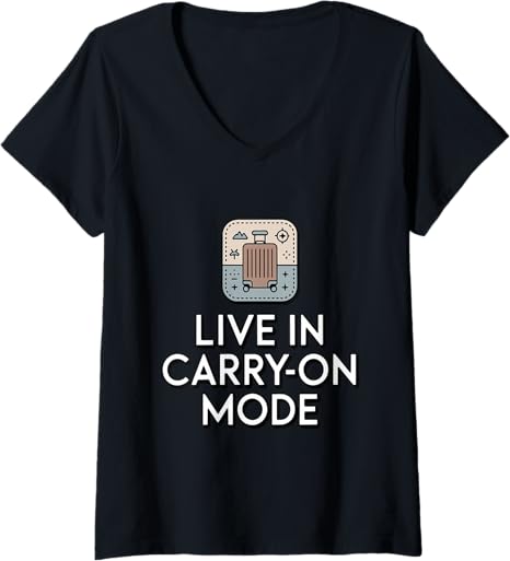 Womens Live in Carry-On Mode Minimalist Travel Lifestyle V-Neck T-Shirt