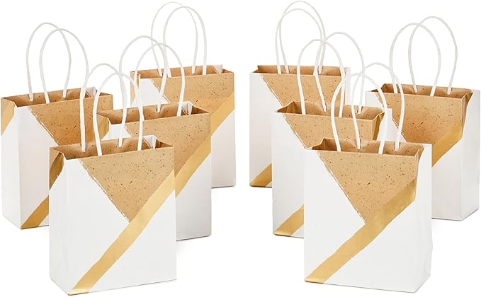 Hallmark 6" Small Paper Gift Bags, 8-Pack (White and Kraft) for Valentine's Day, Birthdays, Weddings, Graduations, Baby Sh...