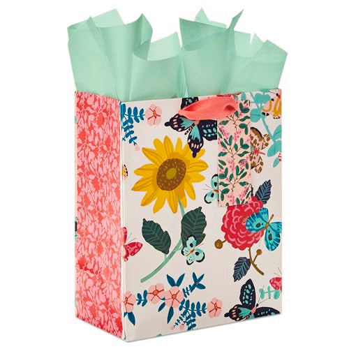 Hallmark 9" Medium Gift Bag with Tissue Paper (Bright Flowers) for Valentine's Day, Easter, Birthdays, Bridal Showers, Wed...