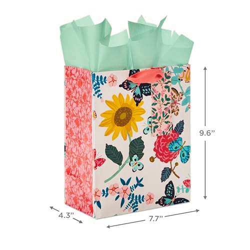 Hallmark 9" Medium Gift Bag with Tissue Paper (Bright Flowers) for Valentine's Day, Easter, Birthdays, Bridal Showers, Wed...