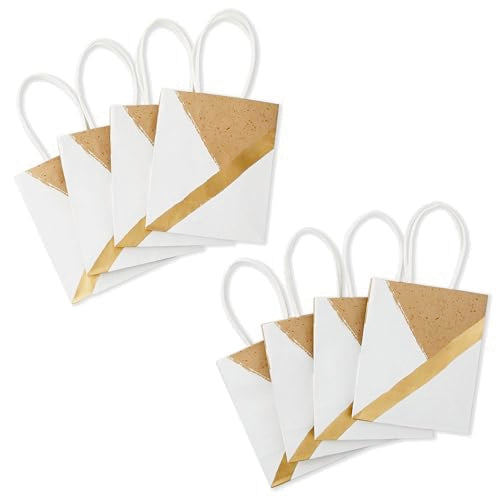 Hallmark 6" Small Paper Gift Bags, 8-Pack (White and Kraft) for Valentine's Day, Birthdays, Weddings, Graduations, Baby Sh...