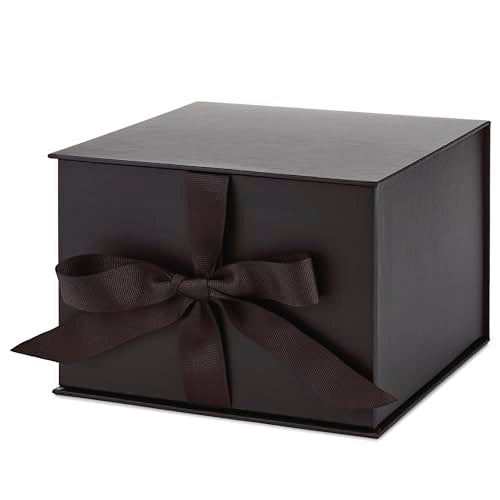 Hallmark Medium Gift Box with Lid and Shredded Paper Fill (Black 7 inch Box) for Weddings, Graduations, Birthdays, Father'...