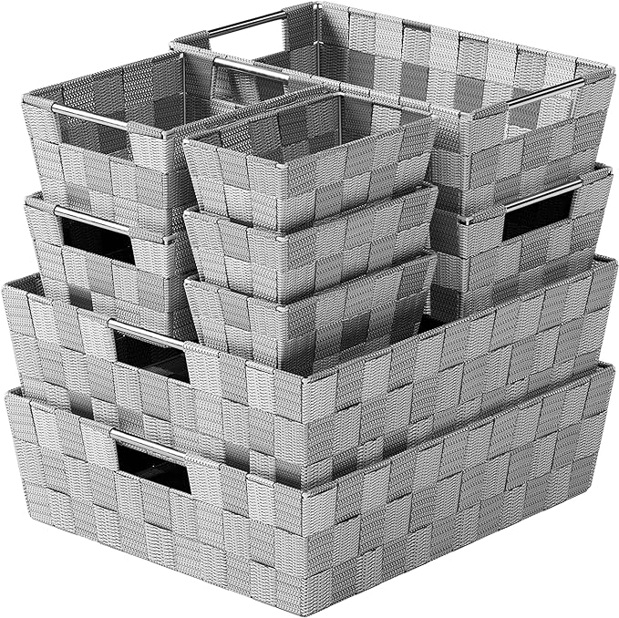 Baskets For Organizing Set Of 9 Dark Grey - Storage Baskets For Shelves - Perfect Closet Organizer Bins, Bathroom Basket, ...