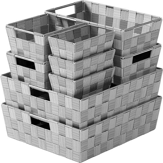 Baskets For Organizing Set Of 9 Dark Grey - Storage Baskets For Shelves - Perfect Closet Organizer Bins, Bathroom Basket, ...