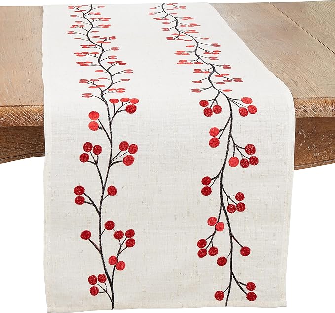 Holiday Cheer Embroidered Berry Table Runner