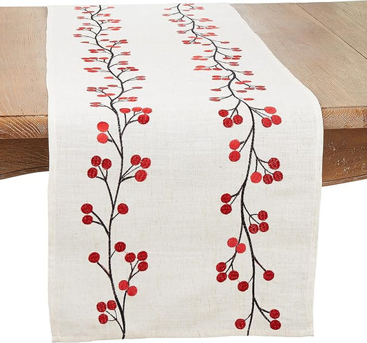 Holiday Cheer Embroidered Berry Table Runner