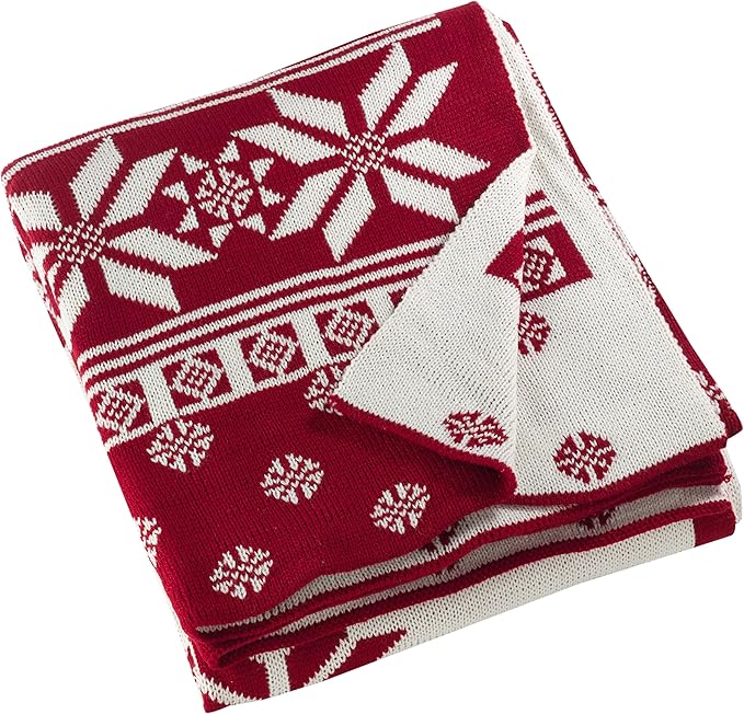 SARO LIFESTYLE Knitted Christmas Design Throw Blanket, Red, 50"x60"
