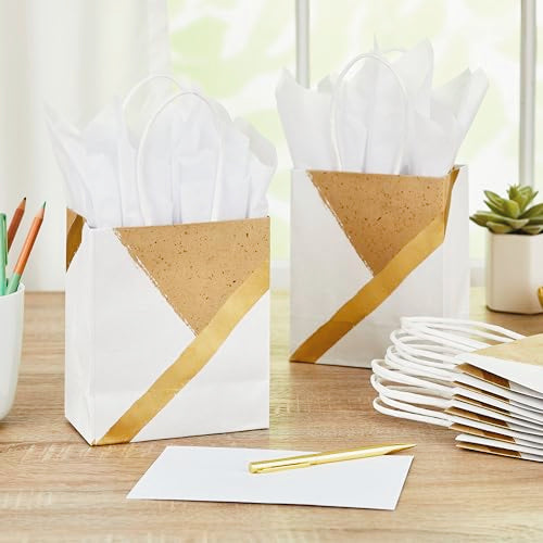 Hallmark 6" Small Paper Gift Bags, 8-Pack (White and Kraft) for Valentine's Day, Birthdays, Weddings, Graduations, Baby Sh...