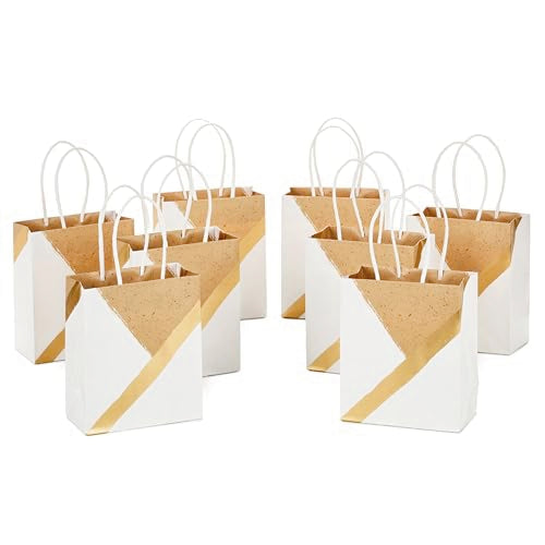 Hallmark 6" Small Paper Gift Bags, 8-Pack (White and Kraft) for Valentine's Day, Birthdays, Weddings, Graduations, Baby Sh...