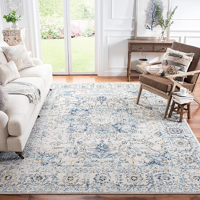 SAFAVIEH Madison Collection Area Rug - 10' x 14', Grey & Ivory, Snowflake Medallion Distressed Design, Non-Shedding & Easy...