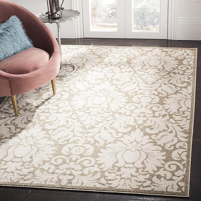 SAFAVIEH Amherst Collection Area Rug - 6' x 9', Wheat & Beige, Floral Damask Design, Non-Shedding & Easy Care, Ideal for H...