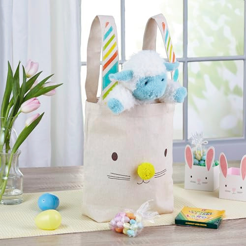 Hallmark 9" Canvas Tote Bag (Teddy Bear Face) Reusable Gift Bag for Baby Showers, Birthdays, Kids