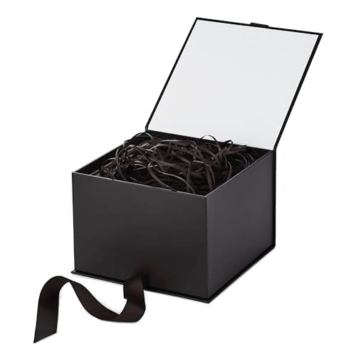 Hallmark Medium Gift Box with Lid and Shredded Paper Fill (Black 7 inch Box) for Weddings, Graduations, Birthdays, Father'...