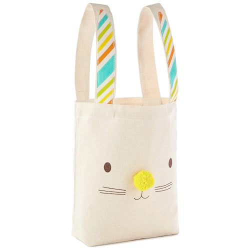 Hallmark 9" Canvas Tote Bag (Teddy Bear Face) Reusable Gift Bag for Baby Showers, Birthdays, Kids