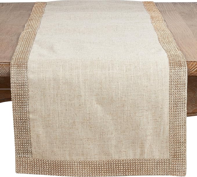 SARO LIFESTYLE 315.CH1654B Lily Collection Studded Design Table Runner, 16" x 54", Champagne