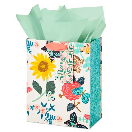 Hallmark 9" Medium Gift Bag with Tissue Paper (Bright Flowers) for Valentine's Day, Easter, Birthdays, Bridal Showers, Wed...