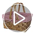 Wickerwise Small Rectangular Woodchip Picnic Baskets with Double Folding Handles, Natural Hand-Woven Basket Lined with Gin...