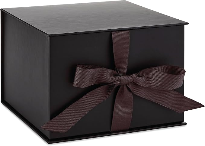 Hallmark Medium Gift Box with Lid and Shredded Paper Fill (Black 7 inch Box) for Weddings, Graduations, Birthdays, Father'...