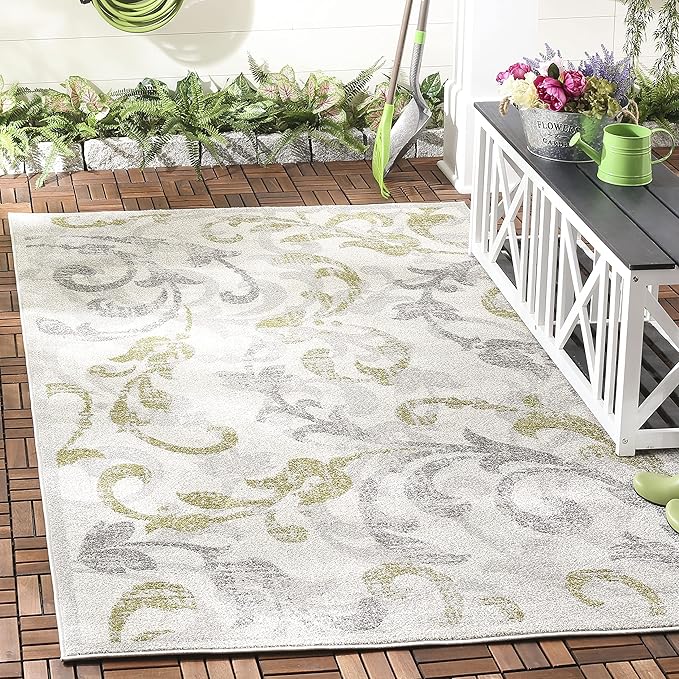 SAFAVIEH Amherst Collection Accent Rug - 4' x 6', Ivory & Light Grey, Floral Scroll Design, Non-Shedding & Easy Care, Idea...