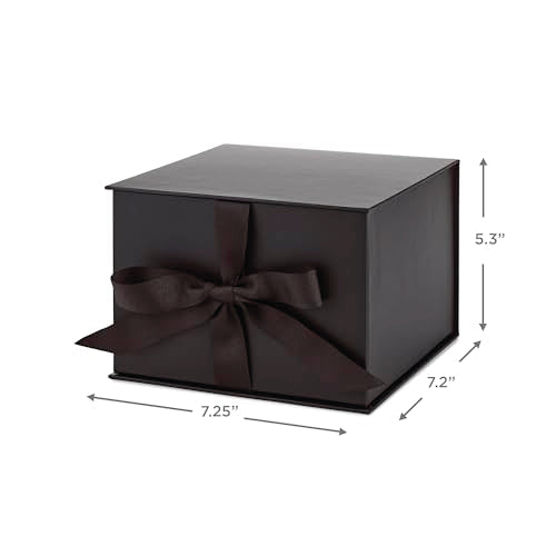 Hallmark Medium Gift Box with Lid and Shredded Paper Fill (Black 7 inch Box) for Weddings, Graduations, Birthdays, Father'...