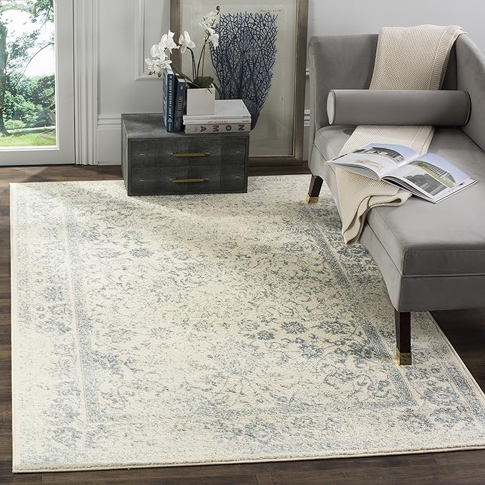 SAFAVIEH Area Rug 6x8 - Adirondack Collection - Ivory & Slate, Distressed Vintage Floral Design, Non-Shedding & Easy to Cl...