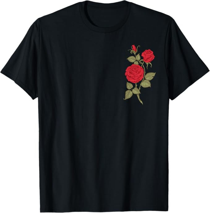 Single Red Rose Pocket Flower Romantic Love Pocket T-Shirt