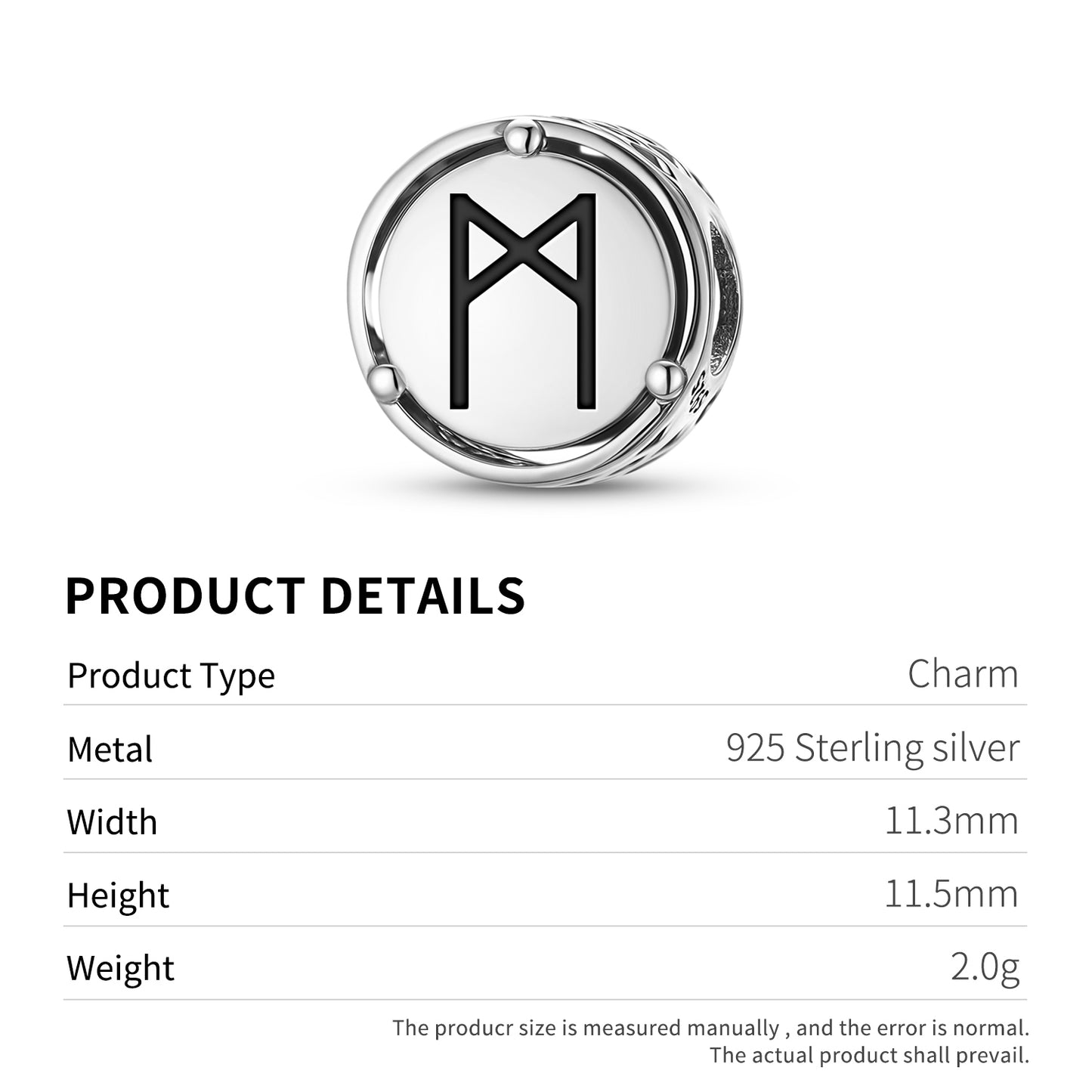 925 Sterling Silver Norse Runes Mannaz Charms For Bracelets & Necklaces Pendants Beads Jewelry Fit Pan Bracelet Bible Verse Charm Prayer Faith Religious Gifts For Women
