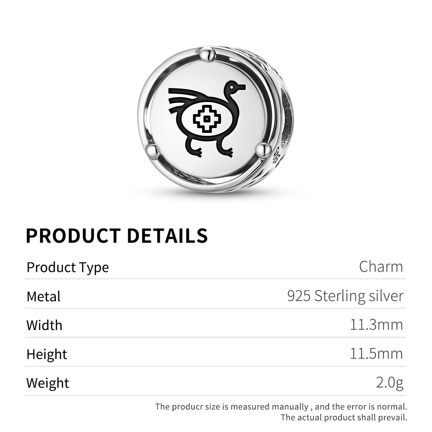 925 Sterling Silver Mapuche Ñandú Charms For Bracelets & Necklaces Pendants Beads Jewelry Fit Pan Bracelet Charm Ethnic Cultural Symbols Gifts For Women