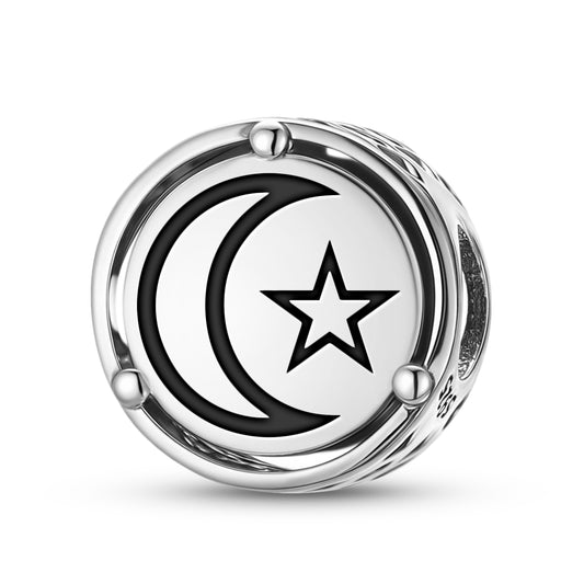 925 Sterling Silver Islam Star And Crescent Charms For Bracelets & Necklaces Pendants Beads Jewelry Fit Pan Bracelet Charm Ethnic Cultural Symbols Gifts For Women