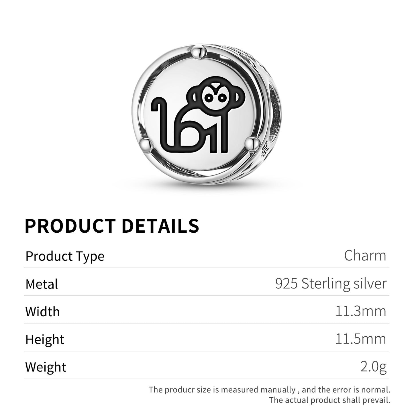 925 Sterling Silver Animal MONKEY Charms For Bracelets & Necklaces Pendants Beads Jewelry Fit Pan Bracelet Charm Ethnic Cultural Symbols Gifts For Women