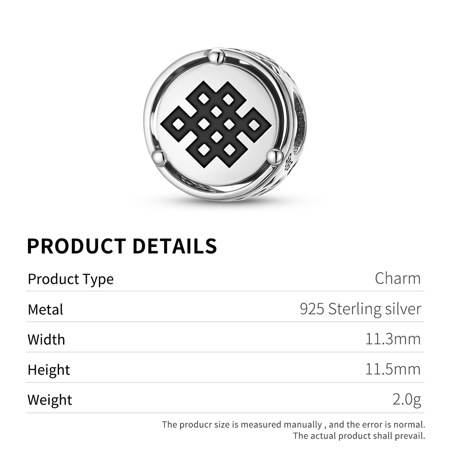 925 Sterling Silver Ashtamangala Shrivatsa – Endless Knot Charms For Bracelets & Necklaces Pendants Beads Jewelry Fit Pan Bracelet Charm Ethnic Cultural Symbols Gifts For Women