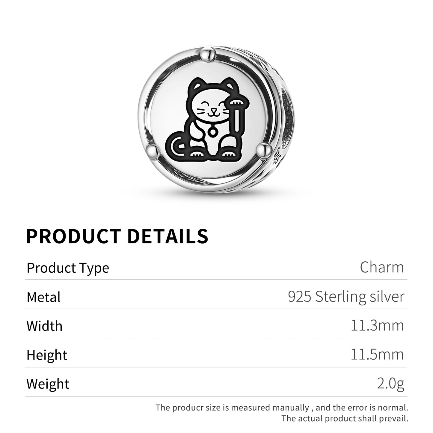925 Sterling Silver Chinese Lucky Cat Charms For Bracelets & Necklaces Pendants Beads Jewelry Fit Pan Bracelet Charm Ethnic Cultural Symbols Gifts For Women