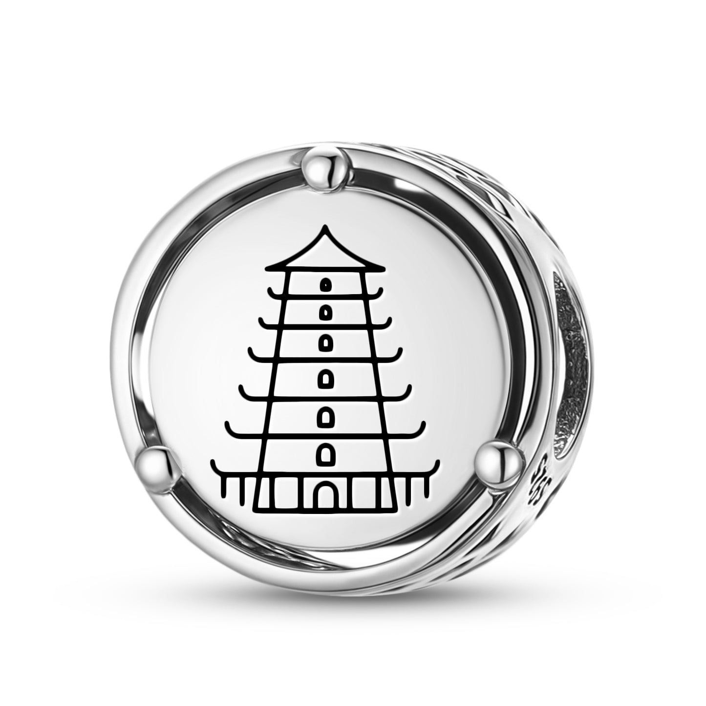 925 Sterling Silver Geomantic Omen Pagoda Tower Charms For Bracelets & Necklaces Pendants Beads Jewelry Fit Pan Bracelet Charm Ethnic Cultural Symbols Gifts For Women