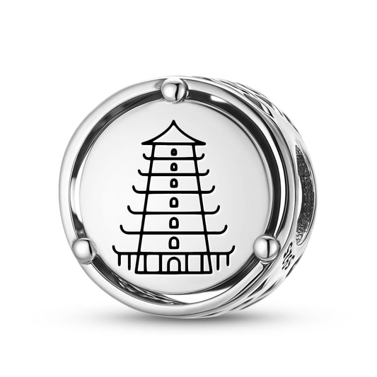 925 Sterling Silver Geomantic Omen Pagoda Tower Charms For Bracelets & Necklaces Pendants Beads Jewelry Fit Pan Bracelet Charm Ethnic Cultural Symbols Gifts For Women