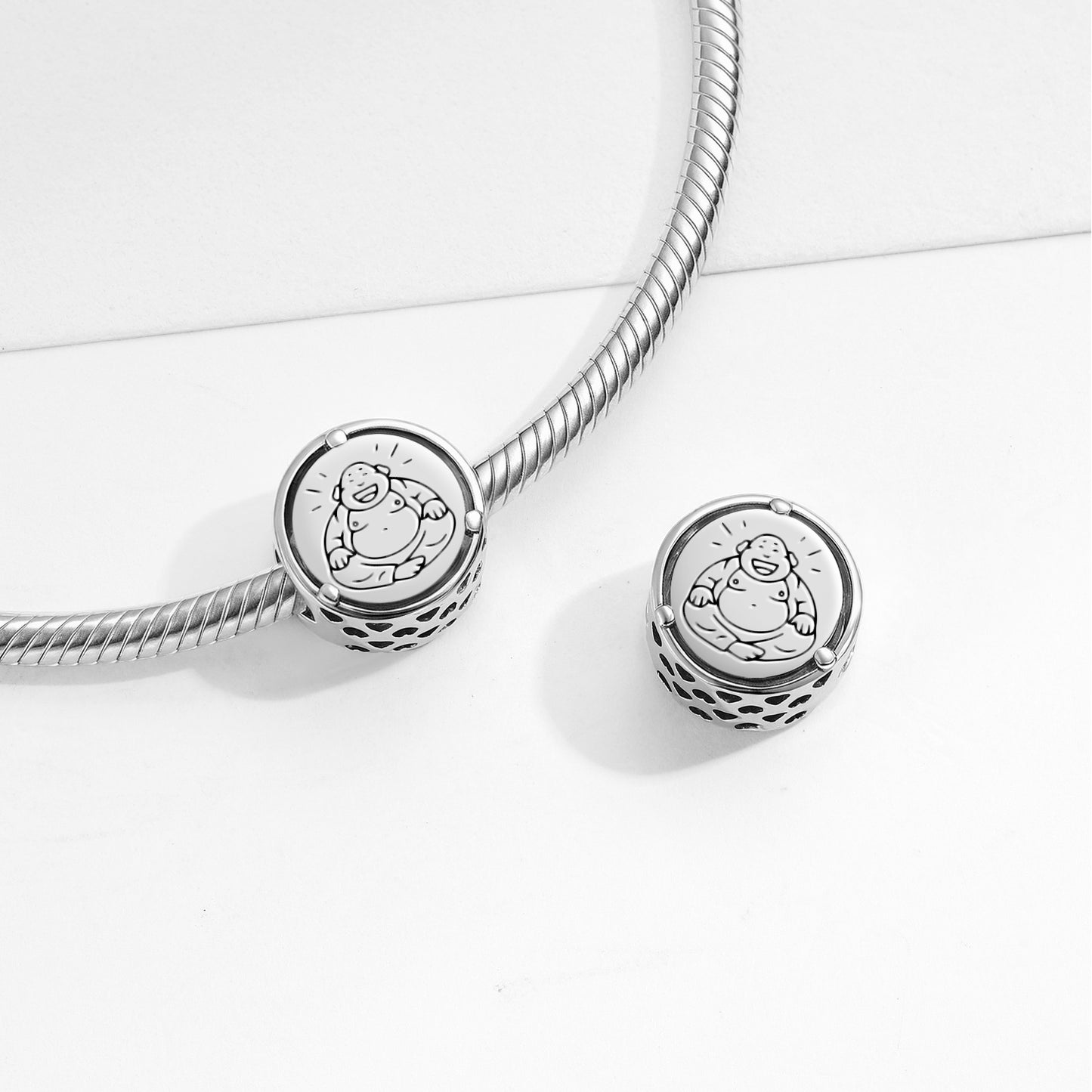 925 Sterling Silver Geomantic Omen Laughing Buddha Charms For Bracelets & Necklaces Pendants Beads Jewelry Fit Pan Bracelet Charm Ethnic Cultural Symbols Gifts For Women