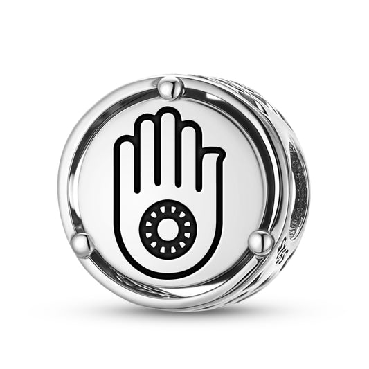 925 Sterling Silver Jainism Jain Hand Symbol Charms For Bracelets & Necklaces Pendants Beads Jewelry Fit Pan Bracelet Charm Ethnic Cultural Symbols Gifts For Women